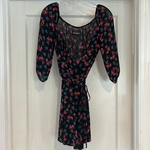 Reformation black pink floral mini wrap dress size small